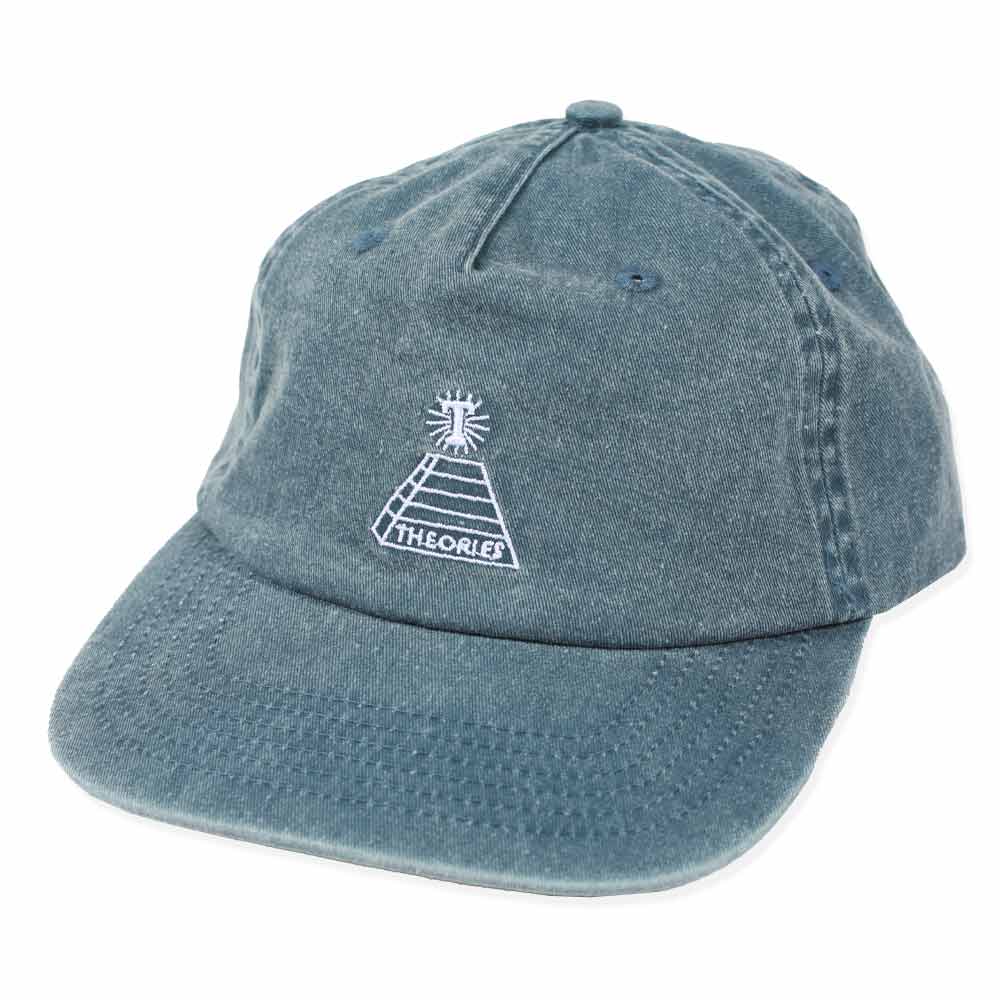 THEORIES SCRIBBLE DENIM STRAPBACK HAT with embroidered logo on white background.