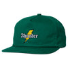 A green THUNDER SNAPBACK hat with the word shiver on it.