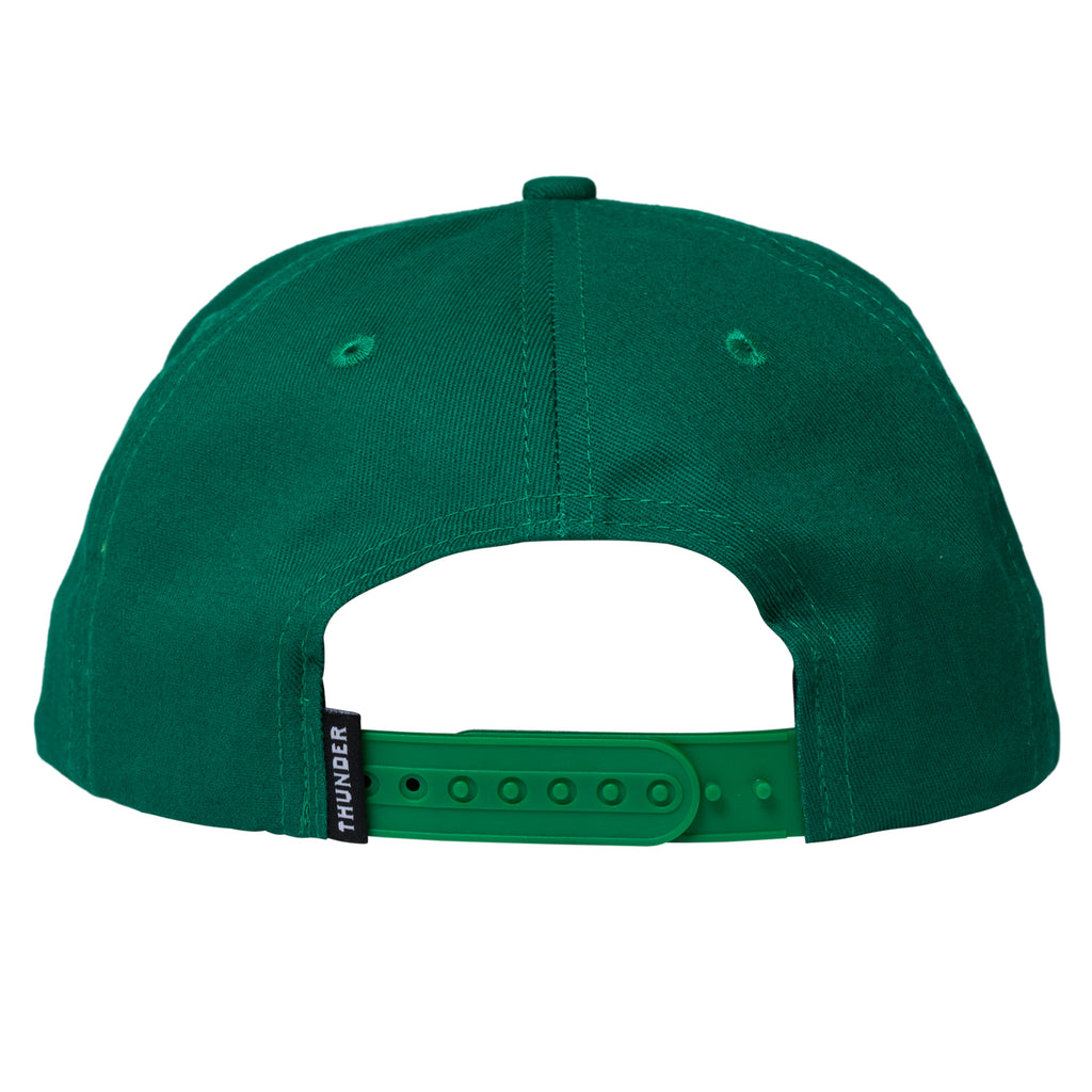 A THUNDER teal snapback hat with a THUNDER BOLT SCRIPT design on a white background.
