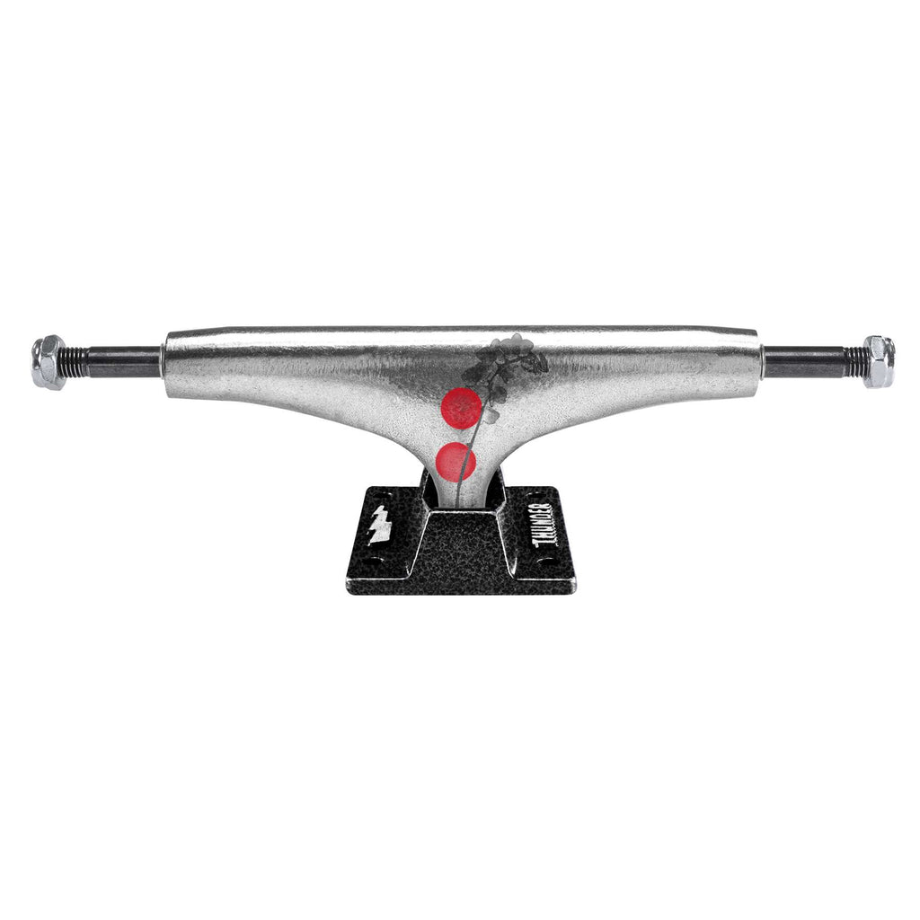 The THUNDER TRUCKS MEURLE HOLLOW EMULSION 148 (set of two) features an 8.25" axle, silver hanger, black baseplate, and a small red logo at the center.
