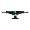A set of two THUNDER TRUCKS T-II Polished 148 Matte Black skateboard trucks, each with a metallic axle and teal bushing, shown on a white background.
