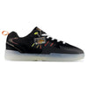 The NB Numeric Tiago x Roland 808 Lite Black/Orange is a black low-top skate shoe with white laces, neon accents, translucent sole, orange heel tab, and side keychain—styled after the classic NB Numeric Tiago.