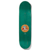 A green GIRL skateboard with the cartoon character, Hello Kitty, on it.