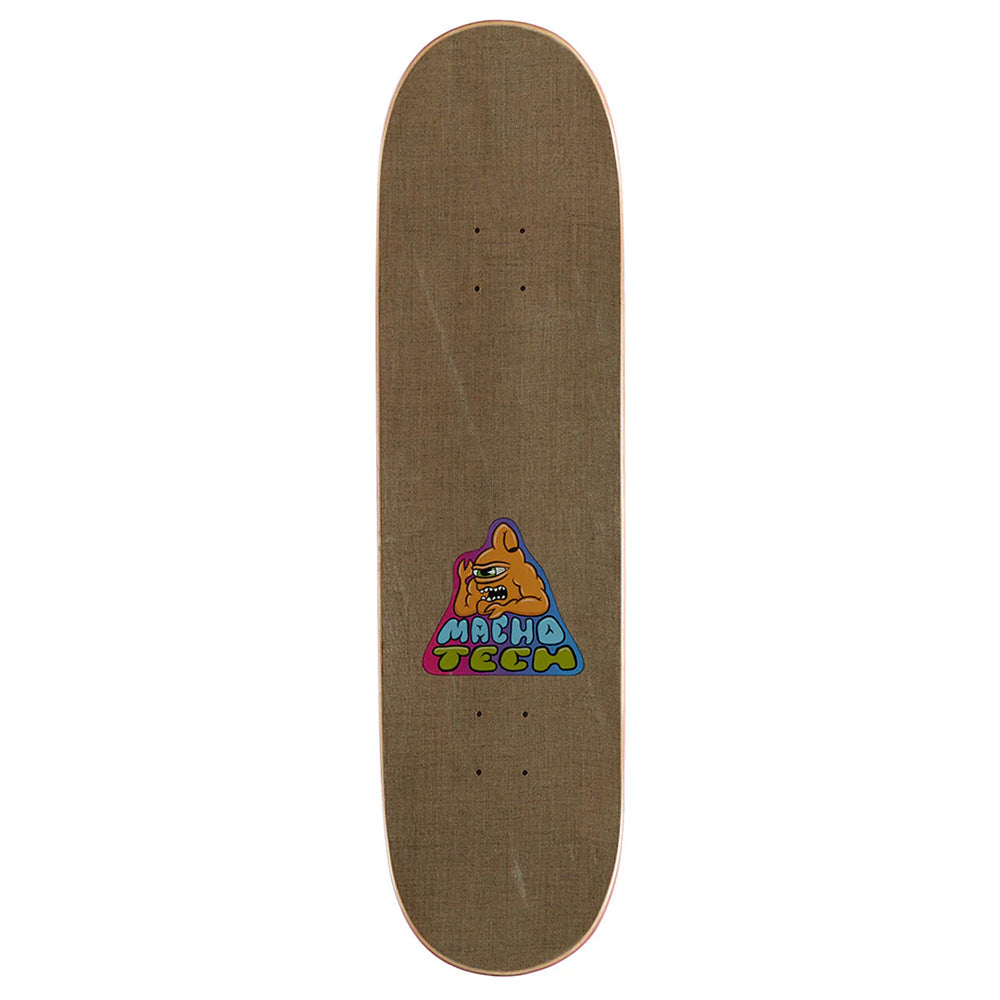 The TOY MACHINE CORDANO RUSSELL HOLY SPIRIT MACHO TECH skateboard deck features a small, colorful animal-face cartoon graphic in the TECH8.75 shape, inspired by TOY MACHINE and designed for Cordano Russell.