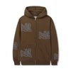 A BUTTER GOODS TOUR ZIP-THRU HOODIE CHOCOLATE with a black logo on it from Butter Goods.