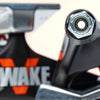 Close-up of a skateboard truck from the VENTURE HOLLOWS "WIDE AWAKE" 5.6 set, showcasing a polished hanger and 90D bushings for precision.