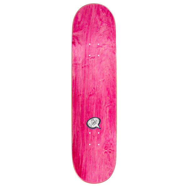 The violet VIOLET AMERICAN PEACE BLACK skateboard deck features an assorted color veneer with a marbled pattern and a small speech bubble graphic near the bottom center.