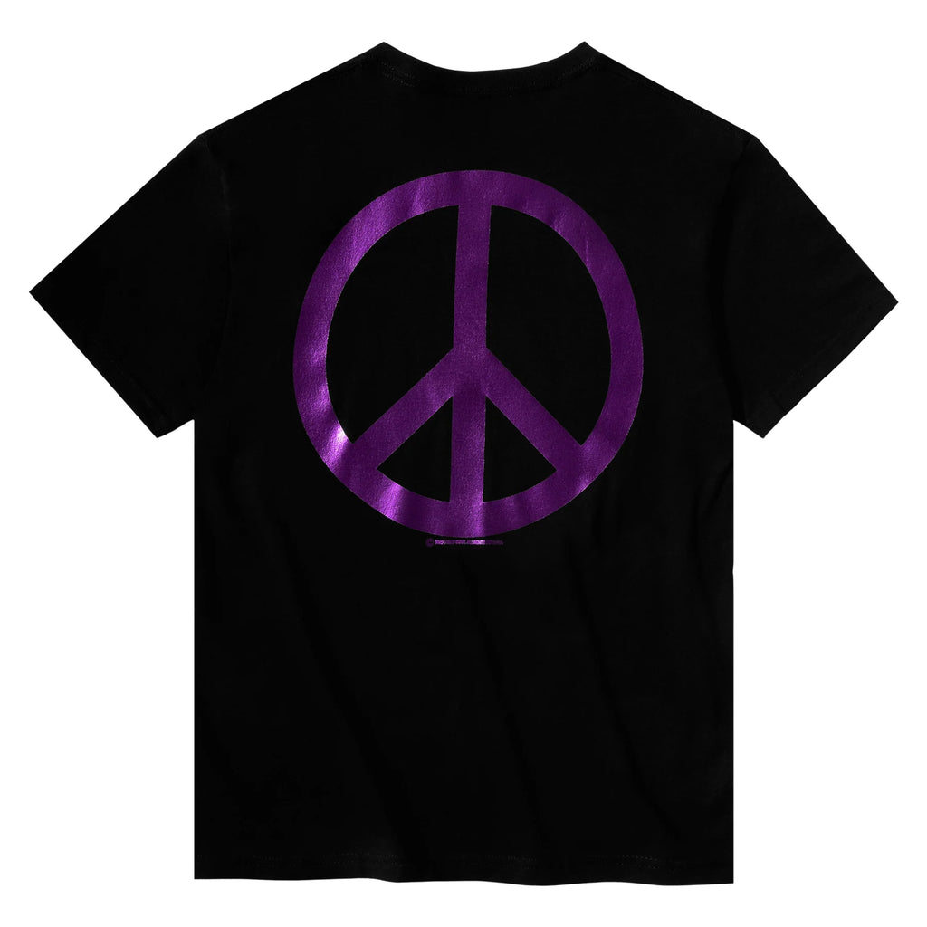 Reflective vinyl print on a VIOLET PEACE TEE BLACK by violet.