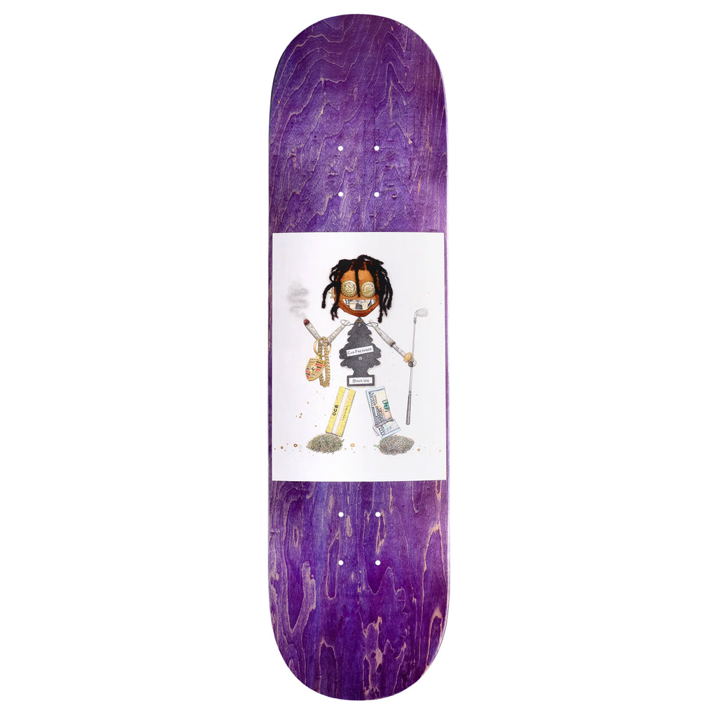 A VIOLET KADER "TRASH DOLL" skateboard with a girl on it.