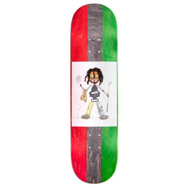 An Original Artwork Violet skateboard featuring the cartoon character TRASH DOLL.