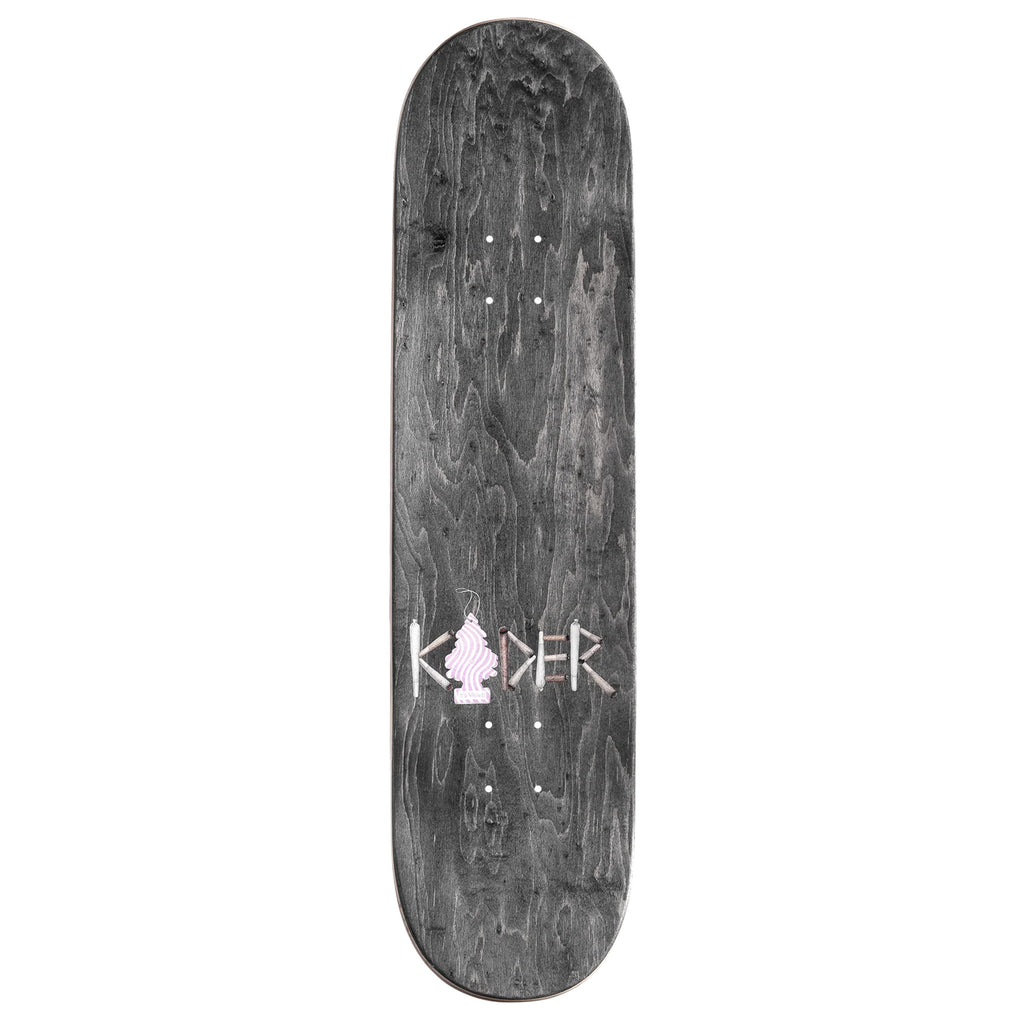 An Original artwork skateboard with the word VIOLET KADER "TRASH DOLL" AFRICA on it.