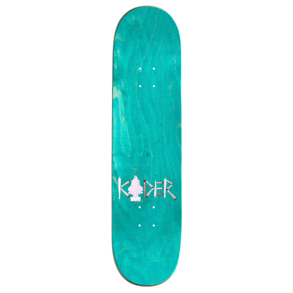A VIOLET KADER "TRASH DOLL" skateboard with the word koher on it, featuring unique artwork.