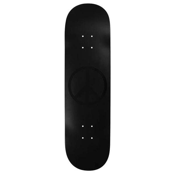 The VIOLET PEACE (PSALM 91) BLACK/BLACK skateboard deck by violet features a black graphic design with a subtle peace symbol at the center.