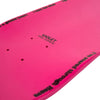 Close-up of the VIOLET TROY PRO MODEL NUMBER 2 PINK skateboard deck by violet, featuring a Sage Thomas graphic. The design includes black text with "Violet" and "Trex Gibson," along with visible holes for mounting trucks and additional text, highlighting the distinctive VIOLET TROY PRO design.