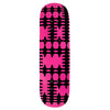 The VIOLET TROY PRO Model Number 2 Pink skateboard deck by violet features an eye-catching pink and black geometric pattern with abstract shapes, ideal for those who admire bold design.