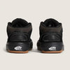 A pair of VANS SKATE HALF CAB WAFFLE CUP BLACK / ASPHALT sneakers, shown from the back, feature "Off the Wall" heel branding, brown Wafflecup outsoles, and PopCush insoles for all-day comfort.