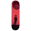 The violet "VIOLET BOY WITH BALLOON" skateboard deck features a graphic of a boy with a balloon in sunglasses on a vivid red backdrop, and an 8.25" wheelbase for added style and stability.