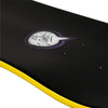 A close-up of the violet VIOLET BOY WITH BALLOON skateboard featuring a black top, yellow edges, a “the Violet” speech bubble graphic, and an 8.25" wheelbase.