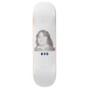 Violet skateboard deck featuring a black and white photo of a woman's face with the word "OXFORD RED" printed below.