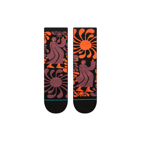 A pair of STANCE X LAURYN ALVAREZ BLACK MEDIUM SOCKS with orange and black designs.