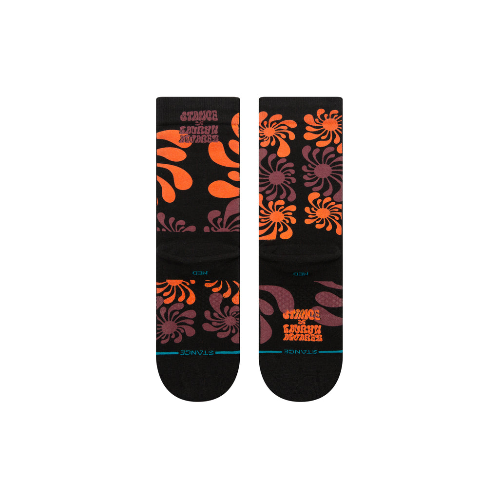 A pair of black and orange Stance socks with floral designs were replaced with a pair of black and orange STANCE SOCKS X LAURYN ALVAREZ BLACK MEDIUM.