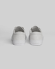 A pair of CHAPTER | WHITE / WHITE sneakers by WARSAW LTD viewed from the back, showcasing the brand name on the heel tabs against a plain light background, with a minimalistic silhouette for effortless style.