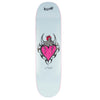 The WELCOME EVAN MOCK ON MOONTRIMMER 2.0 skateboard deck features a white background with a central graphic of a pink-haired woman inside a large pink heart, gray details, prism foil accents, and “Nick” below the design.