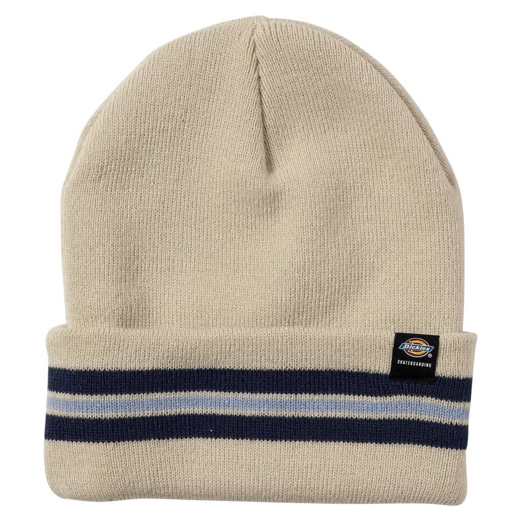 DICKIES TOM KNOX KNIT FLIP UP beanie with a blue and white stripe.