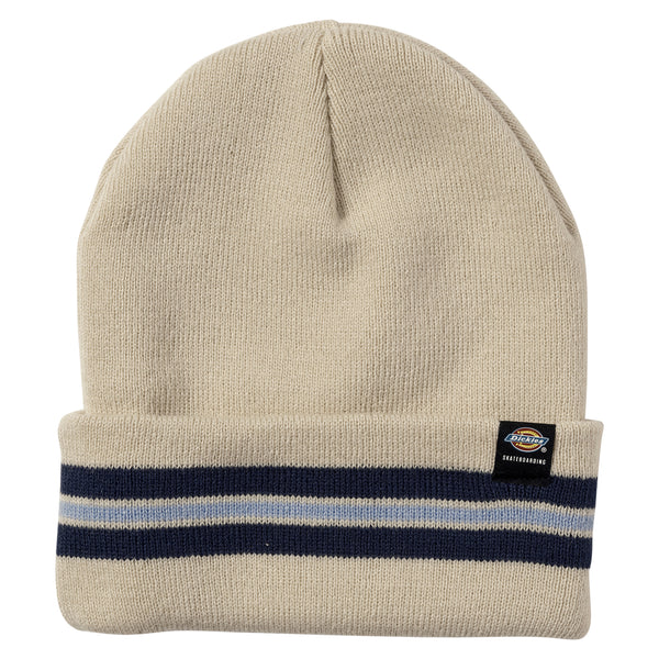 DICKIES TOM KNOX KNIT FLIP UP beanie with a blue and white stripe.