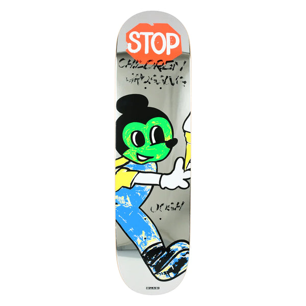 A QUASI skateboard with the cartoon character Mister Happy on it, featuring the Jake Johnson Pro Model.