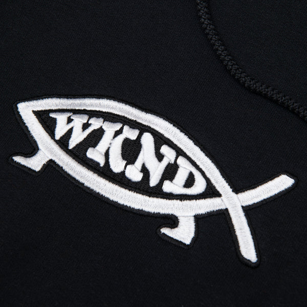 An WKND EVO FISH HOODIE BLACK with a fish on it.