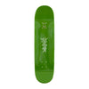 A green WKND skateboard with white writing on it, featuring the Pro Model and Art By Almqvist.