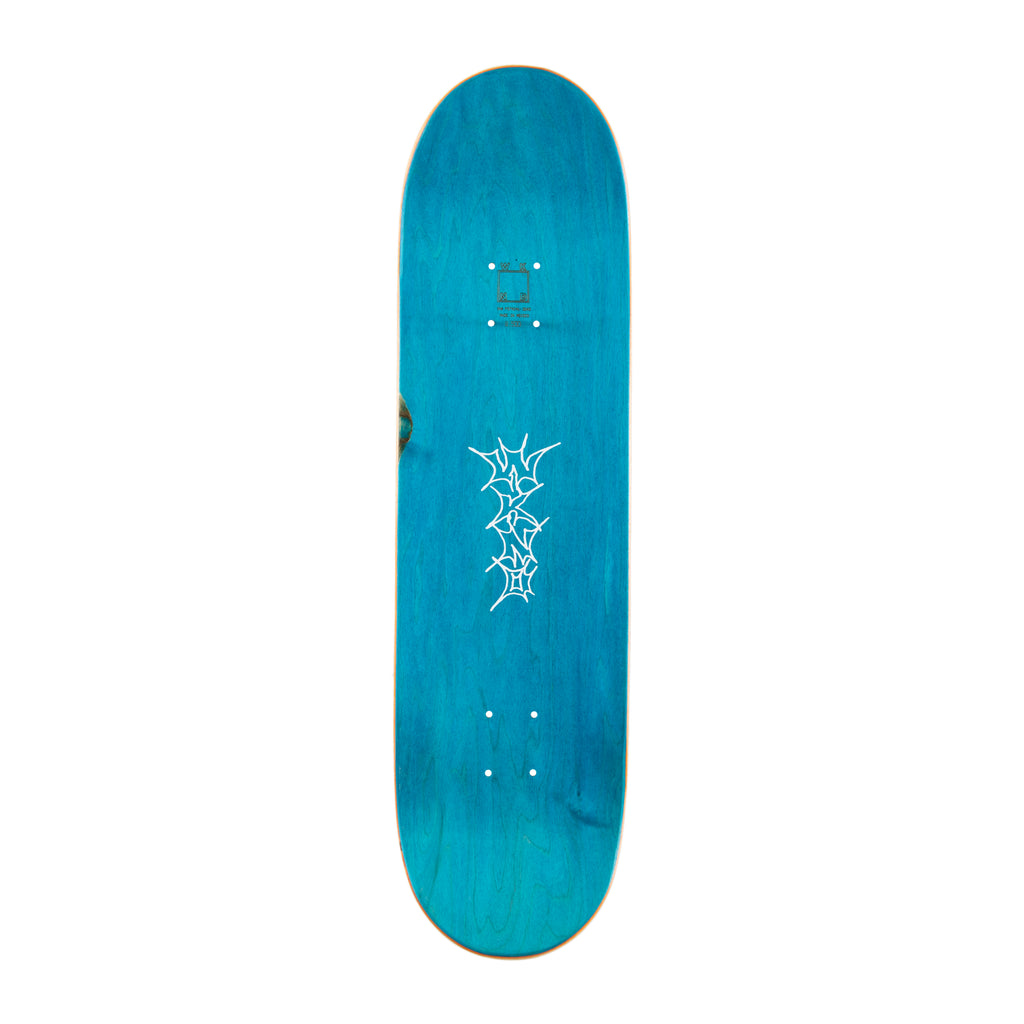 A WKND skateboard with white writing on it, featuring the WKND logo and Tom Karangelov Pro Model.