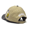 The WKND EDDY HAT KHAKI by WKND is a khaki and black embroidered hat with stylish patches, text details, and an adjustable back strap for a custom fit.