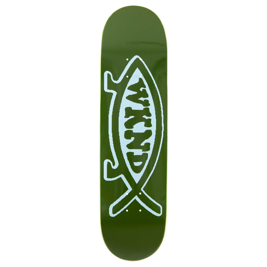 A WKND EVO FISH GREEN skateboard, featuring a WKND logo.