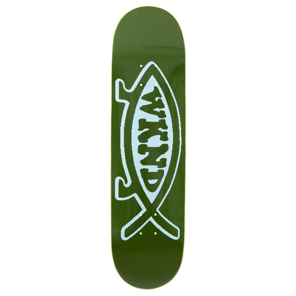 A WKND EVO FISH GREEN skateboard, featuring a WKND logo.