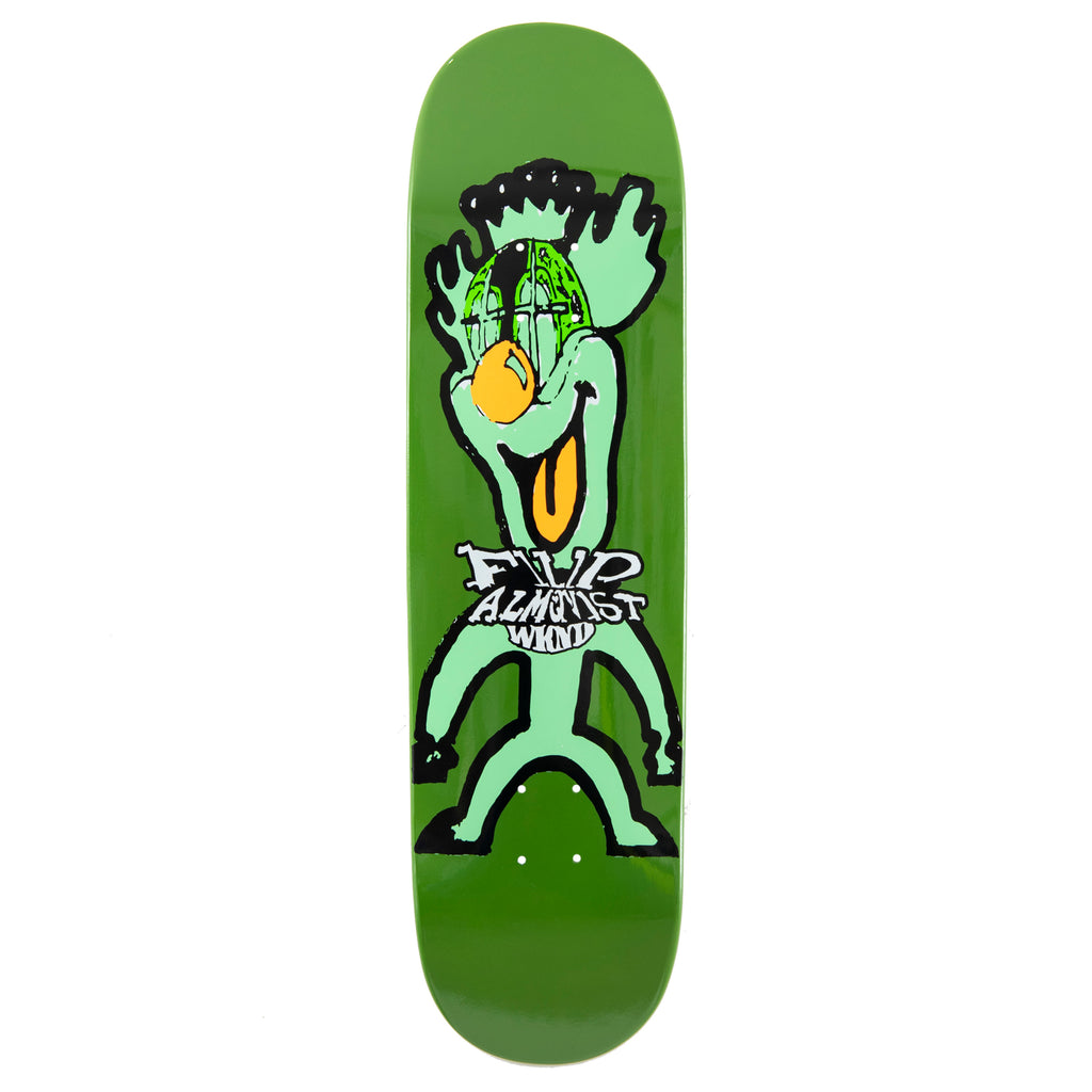 A WKND skateboard with a cartoon character on it, featuring art by Almqvist.