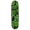 The WKND TOM K FORVER is a green 8.25" skateboard deck with a black collage of graphics, text (including "WKND"), and cartoon-style images, ideal for fans of the WKND Tiger Tie-Dye collection.