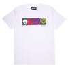The WKND TRIO TEE WHITE by WKND is a 100% cotton t-shirt featuring three abstract faces in bold colorways, printed as a rectangular graphic in Los Angeles.