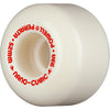 A white POWELL PERALTA DF NANO-CUBICS 52X36MM 93A skateboard wheel with red letters on it, featuring the keyword "skate" prominently.