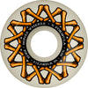 A white BONES X-Formula V6 Widecuts 55mm 95A wheel with black and orange bone graphics, ideal for skaters seeking high-performance skateboard wheels.