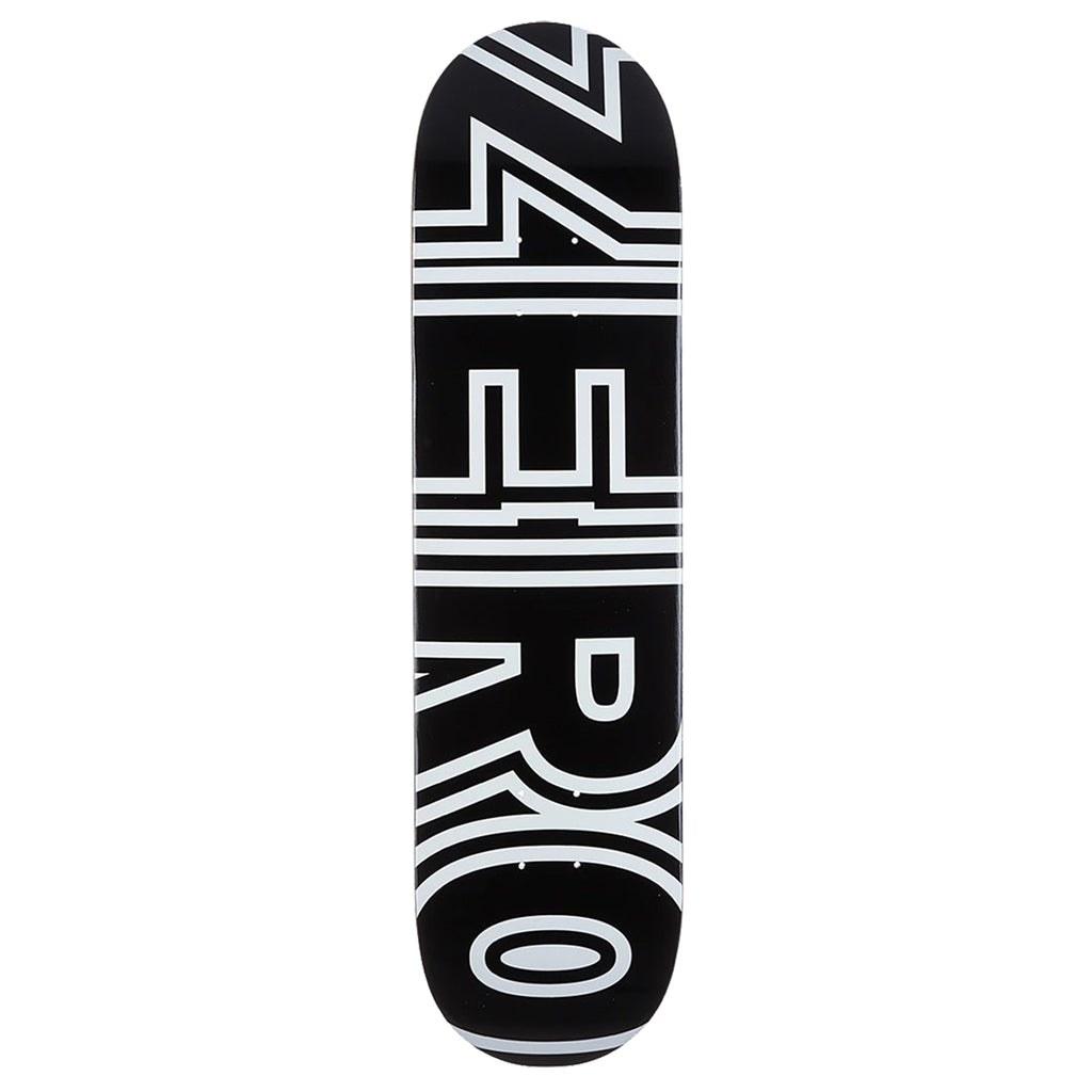 A ZERO BOLD CLASSIC BLACK skateboard with the word zero boldly displayed on it.
