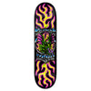 The ZERO BURMAN CHROME skateboard deck by ZERO showcases a striking design of a green dragon breathing fire against a backdrop of purple flames. Made with Resin7 Construction, this board offers both durability and style for every ride.