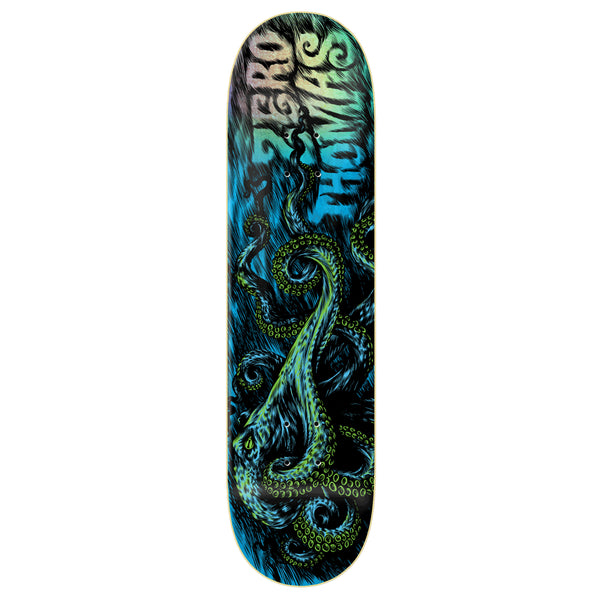 A ZERO skateboard deck featuring an image of an octopus.