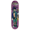 The ZERO X BAM MUSIC MAN skateboard deck by ZERO features a purple background with an illustrated figure in a hat and suit holding a guitar, plus "ZERO BAM" text—a tribute to Bam Margera’s signature style.