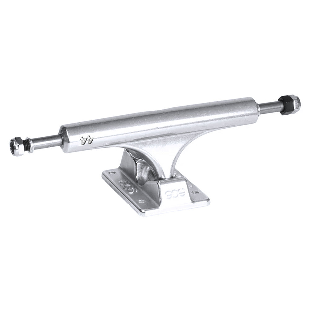 A set of two silver Ace AF1 44 Inverted Hollow trucks with standard baseplate, axle, and kingpin, photographed on a plain white background. Ideal for skateboard axles and compatible with rethreading axle nuts.