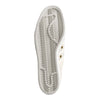 The ADIDAS X ARROW & BEAST SUPERSTAR ADV in Wonder White/Crystal White is shown sole-up, revealing its cupsole construction and laces artfully placed on the sole to outline a foot.