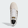 Top view of an ADIDAS Busenitz Indoor Super sneaker in Bliss, Core Black, and Off White with a durable leather upper, white laces, and tan suede toe.