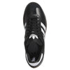 Top view of the ADIDAS PUIG SAMBA ADV in Core Black, featuring white stripes, black laces, and white branding on the tongue and sole, epitomizing the classic style of ADIDAS skateboarding shoes.