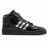a black leather adidas forum 84 mid top with metallic silver adidas stripes